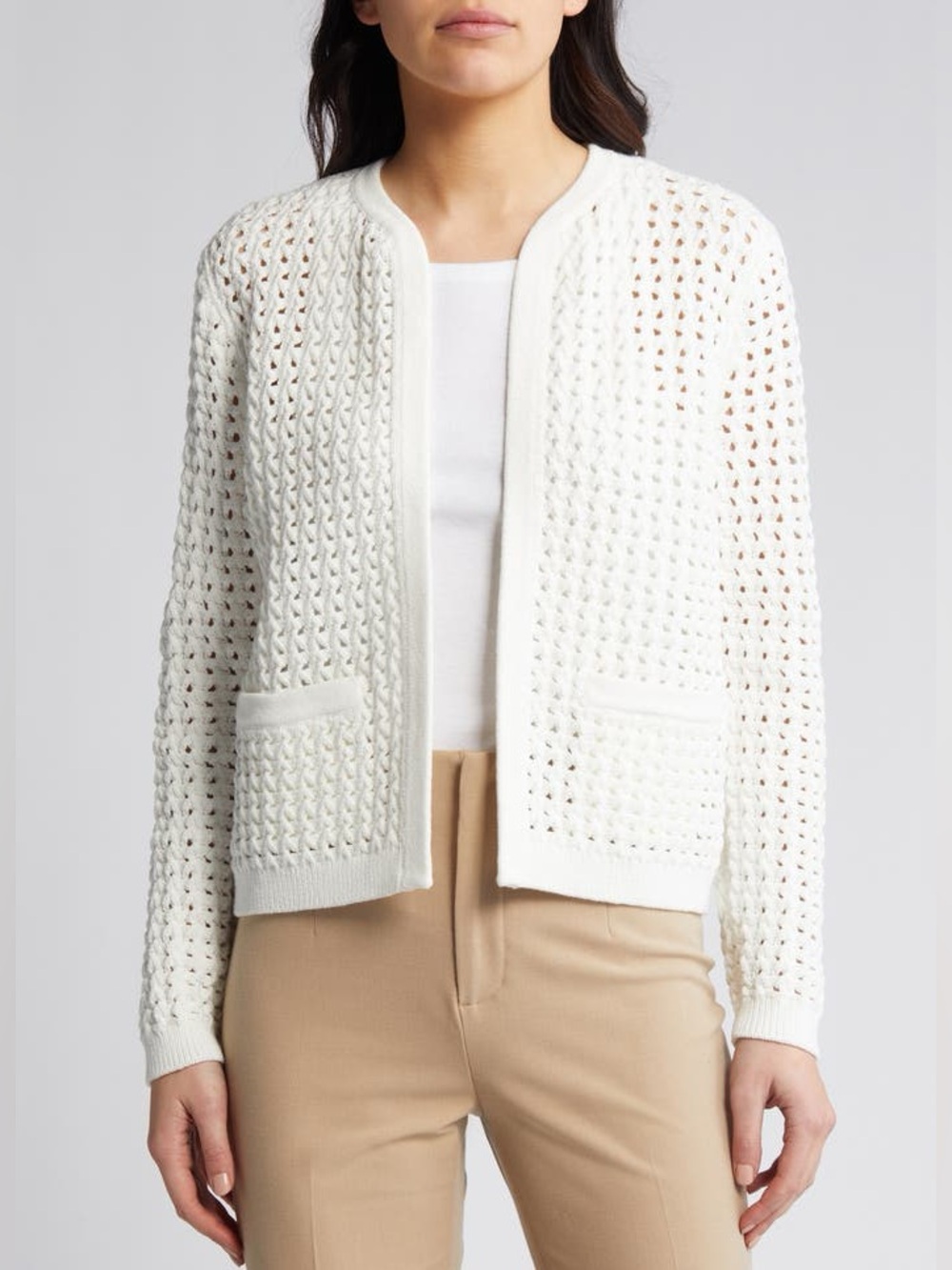 KOBI HALPERIN Loui Open Loose Stitch Cotton Blend White Cardigan Sweater EUC XS